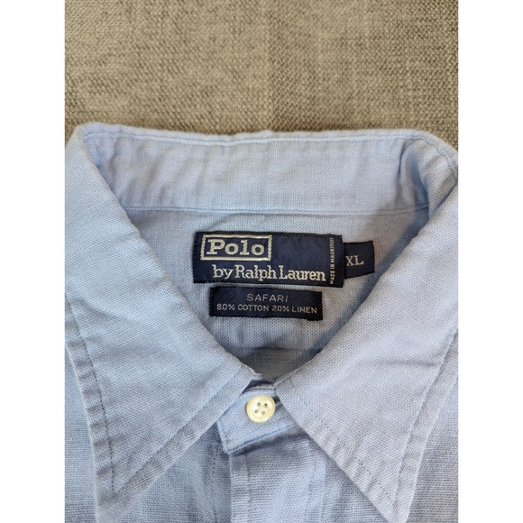 Polo Ralph Lauren Shirt Mens XL Light Blue Linen Blend Safari Utility Military - Picture 6 of 6